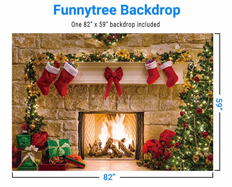 Funnytree 7x5ft Christmas Fireplace Backdrop Interior Vintage Xmas Tree Stockings Photography Background Portrait Photobooth Party Banner Decorations Photo Studio Props - Image 4
